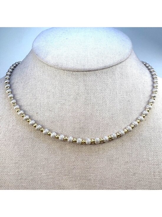 Jewelry - Beaded Chain Necklace Two Tone Sterling Silver 925 Size 20" Length